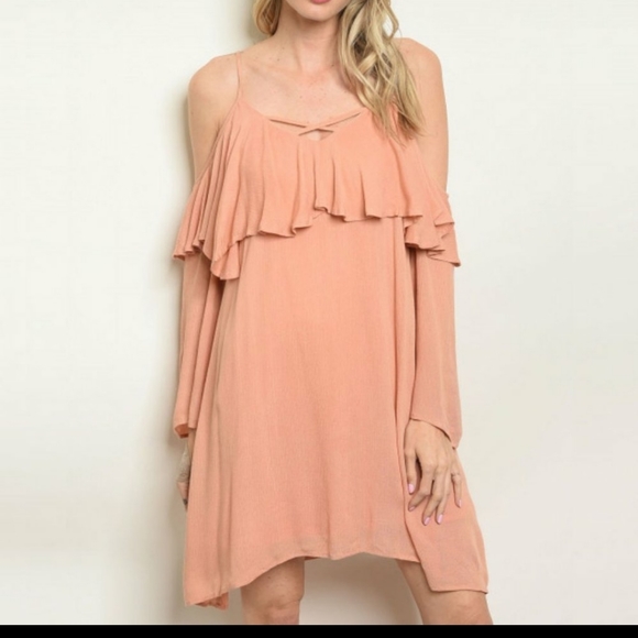 Dresses & Skirts - New Cold Shoulder mini in The Color Salmon